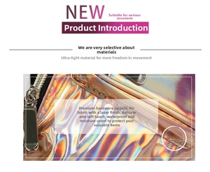 Close-up of the waterproof iridescent laser PU fabric and silver metal zipper detail
