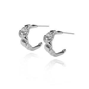 Titanium Steel Crumpled Paper Texture Hoop Earrings Silver Molten Lava Irregular Exaggerated Minimalist Jewelry For Women