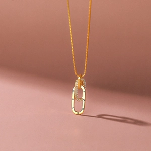 Elegant gold S925 silver interlocking oval necklace with white crystals and forever engraving