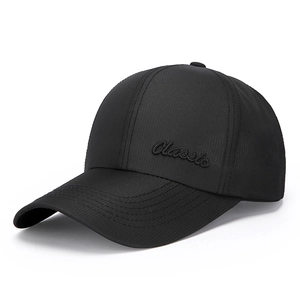 Black baseball cap with Classic embroidery and breathable texture on white background