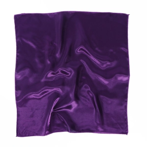 Detail view of purple satin silk scarf showing smooth texture and high glossy sheen