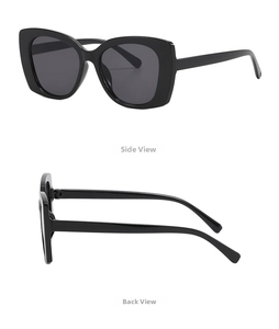 Detailed side and back view of thick black vintage square frames with dark lenses