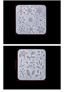 Detailed view of translucent silicone molds for snowflake and flower epoxy resin pendants