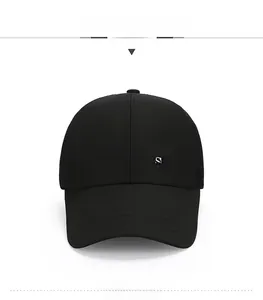 Close-up of Sports embroidery and breathable mesh texture on black baseball cap