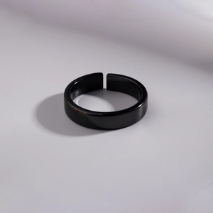 Minimalist matte black open ring for men featuring a sleek high-street style metal finish