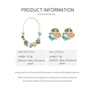 Détails du produit pour bijoux étoile de mer et coquillage avec dimensions de l'ensemble