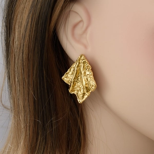 Irregular wrinkled 18k gold plated 304 stainless steel geometric earrings for women