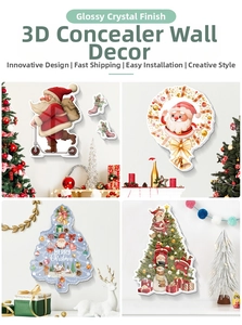 Detailed 3D crystal wall stickers showing Santa Claus and tree for holiday wall decor