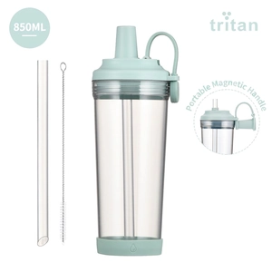 850ML Tritan boba cup set with magnetic handle, wide straw and cleaning brush tool