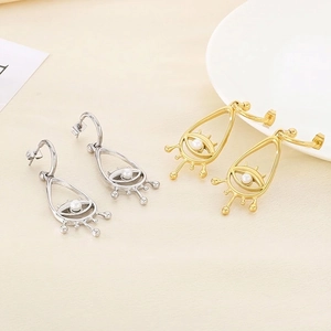 Evil Eye Drop Earrings Stainless Steel Shell Artificial Pearl Inlay Bohemian Ethnic Style Jewelry For Women Dainty Elegant Gold