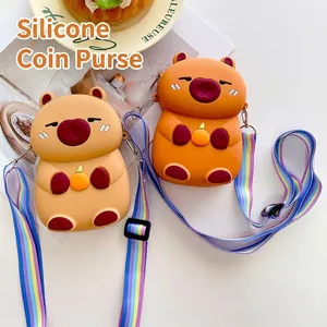 Capybara Shape Silicone Mini Crossbody Bag Cute Animal Coin Purse With Adjustable Rainbow Strap For Girls Kids