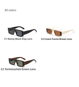 Detailed flat lay of oversized Y2K sunglasses in black, beige and tortoise color options