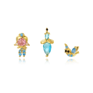 Three-piece 18K gold plated earring set with colorful zircon stones in fairy tale designs