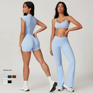 Women's quick-dry yoga set with short-sleeve top and leggings in 5 optional colors