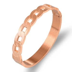 Rose gold hollow chain link bracelet in stainless steel with brushed metal finish
