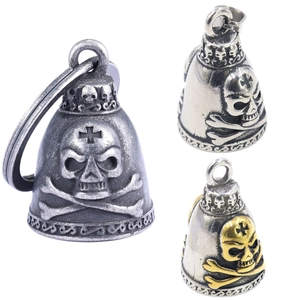 Stainless Steel Skull Guardian Bell Pendant Necklace Biker Motorcycle Rider Good Luck Charm Gothic Punk Vintage Jewelry