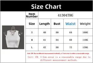 Size chart for cropped slim fit tank top with rhinestone details for summer wear