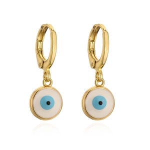 Vergoldete 18K Kupfer-Creolen mit blau-weißen Evil-Eye-Anhängern, stilvolles Paar