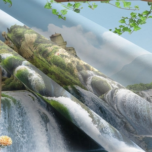 Detailed close-up of landscape wall tapestry showing high-definition digital print texture