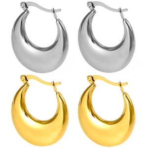 Polished 304 stainless steel U-shaped teardrop hoop earrings in gold and silver finish
