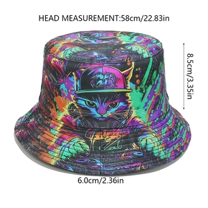 Vista frontale del cappello a secchiello gatto cartoon con dettagli taglia 58cm