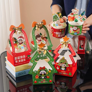Christmas Cake Decoration Holiday Dessert Packaging Paper Box Cup Sleeve Topper Santa Reindeer Pattern Festive Party Supplies Accessory