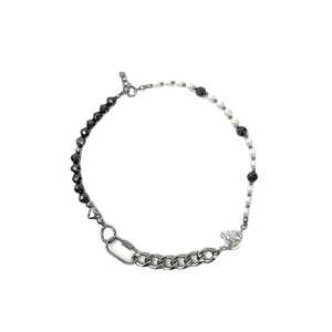 Hip hop pearl and black hematite titanium steel necklace with punk chain pendant