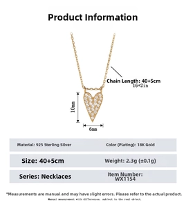 Detailed specs of the 925 sterling silver heart necklace with 18K gold plating