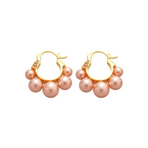 Boucles d'oreilles fleuries dorées avec perles pêche et cristaux marron étincelants