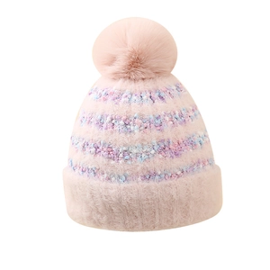 Bonnet d'hiver doublé polaire pour filles avec pompons colorés et protège-oreilles