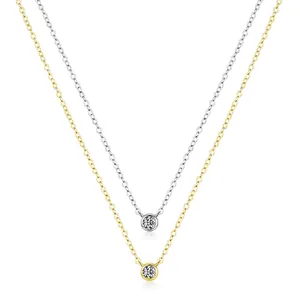 Minimalist S925 sterling silver necklaces with round cubic zirconia in gold and silver