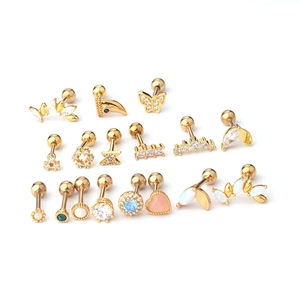 Set de pendientes 16G de acero de titanio dorado con opalo y circonita en diseños variados