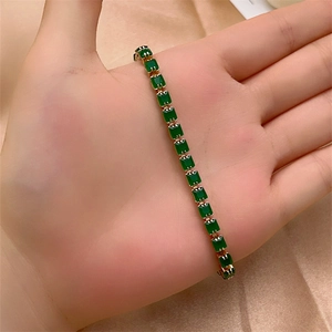 Elegant 18K gold-plated tennis bracelet with rectangular green emerald zircons for women