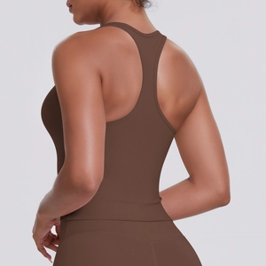 Women's racerback athletic sports vest in brown quick-dry fabric for yoga and fitness