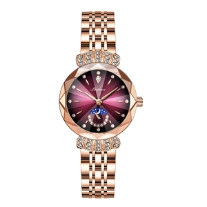 Montre À Quartz Mode Femmes Phase De Lune Étanche Acier Inoxydable Bracelet Cuir Strass Luxe Élégante Couronne