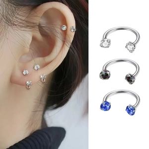 F136 titanium horseshoe lip rings with sparkling cubic zirconia in three colors