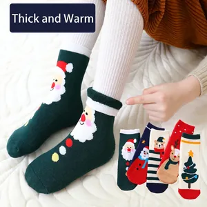 Thickened Christmas thermal socks for kids featuring festive reindeer and Santa patterns