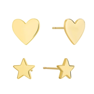 Elegant gold-plated heart and star stud earrings set with a minimalist polished finish