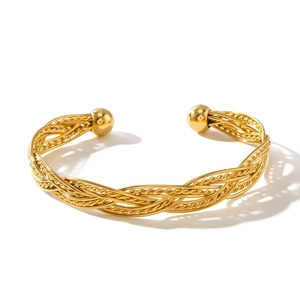 Bracciale rigido aperto vintage in acciaio inossidabile dorato a treccia