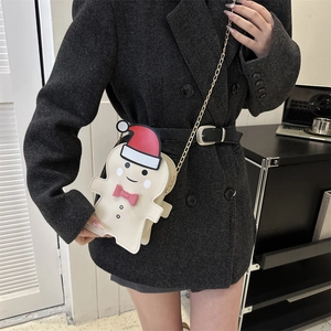 Gingerbread Man Crossbody Bag For Women Christmas Hat PU Leather Metal Chain Shoulder Purse Cute Cartoon Festival Gift