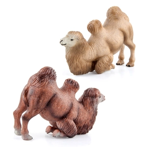 Detailed solid Bactrian camel animal figurines in light and dark brown, two-piece set