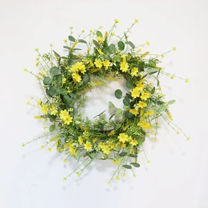 Artificial floral wreath with yellow daisies and green leaves for wedding arch decoration