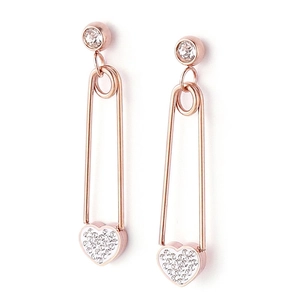 Boucles D'oreilles Pendantes Cœur En Acier Inoxydable Strass Épingle De Nourreté Bijoux Pour Femmes