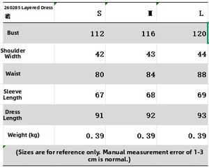 Detailed size chart showing bust and waist measurements for this V-neck long sleeve dress