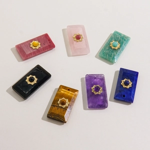 Faceted natural stone tarot rectangle pendants with gold star inlay for DIY necklaces