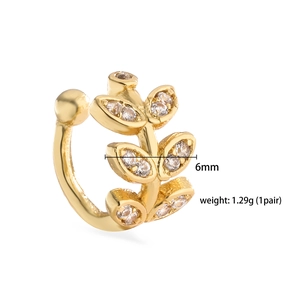 Detail of 6mm leaf-shaped gold ear cuff with sparkling cubic zirconia insets