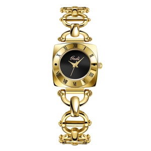 Retro gold chain women's watch with square black dial and classic horsebit link strap