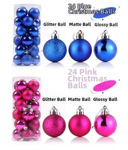 Detail of 24 Christmas balls in royal blue and rose red with glitter matte and shiny textures