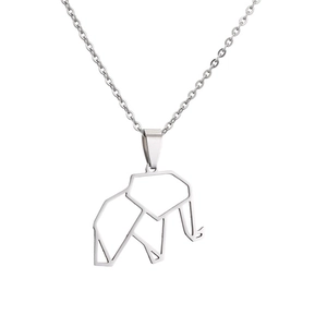 Collier minimaliste en acier inoxydable argenté avec un pendentif éléphant géométrique