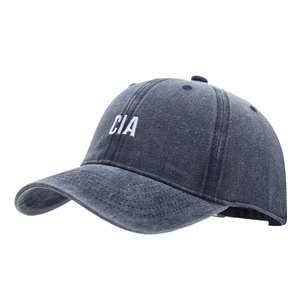 Classic washed cotton baseball cap in navy blue with white CIA letter embroidery